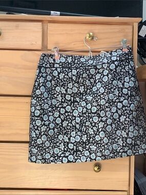 LOFT Black Mini Skirt with Light Blue Floral Print
